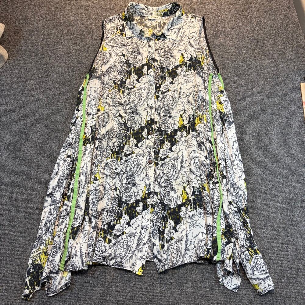 Darkwin Floral Art Print Mini Dress Size XL Lagenlook Artsy Boho Black White